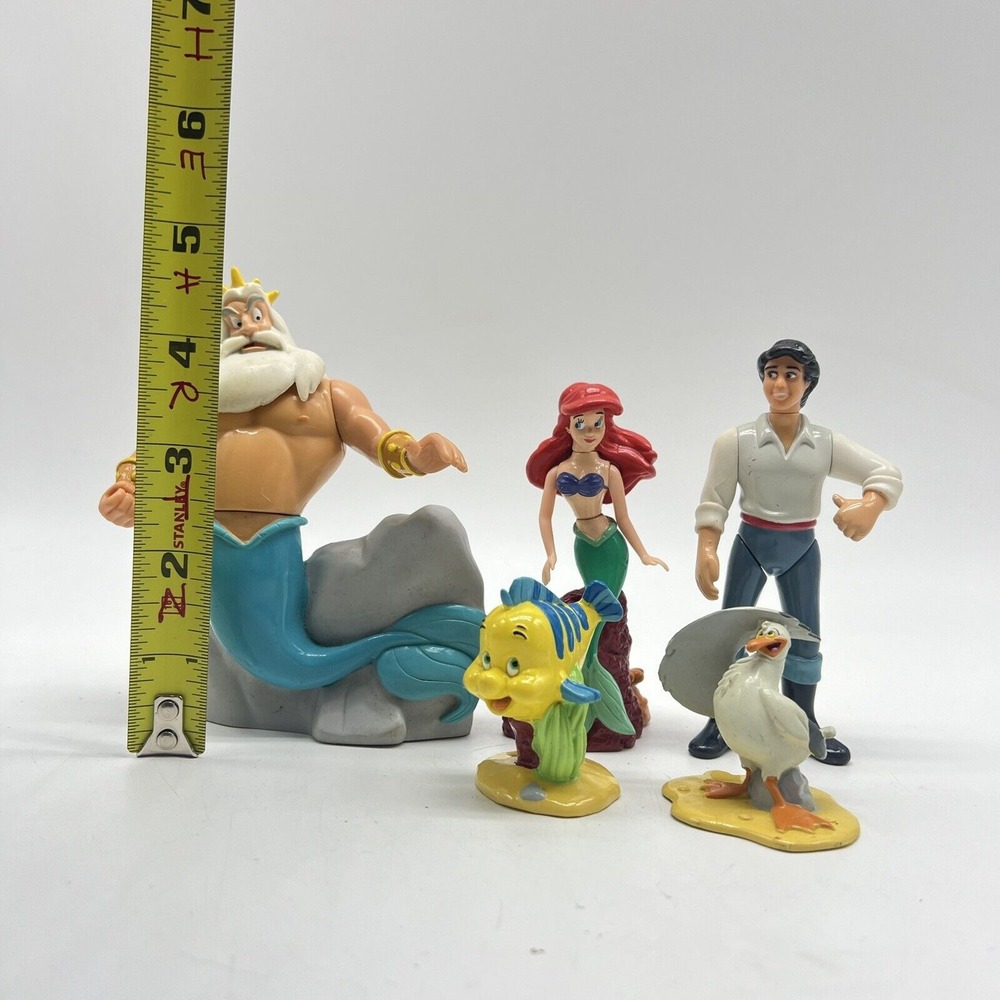 Disney Little Mermaid Figure Lot Of 5 Ariel Flounder Prince Tritron Cake Toppers - Picture 2 of 3